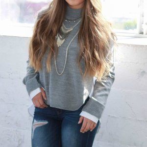 Grey White Layered Mock Neck Sweatshirt